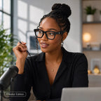Value Adders AI Glasses Creator Edition worn during podcast and content creation