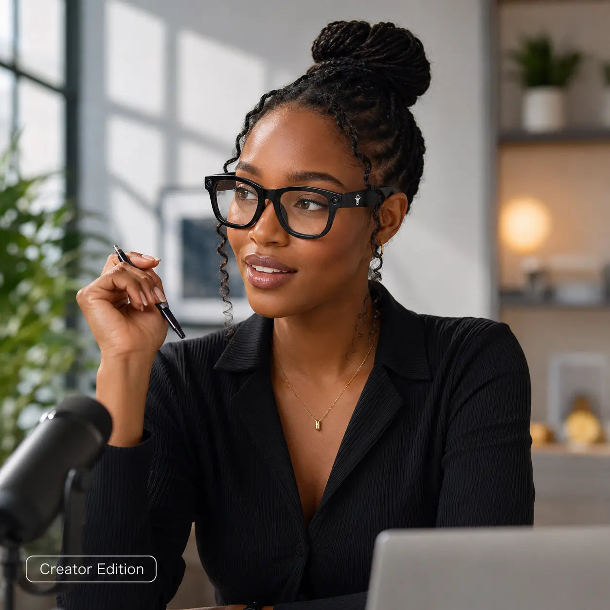 Value Adders AI Glasses Creator Edition worn during podcast and content creation