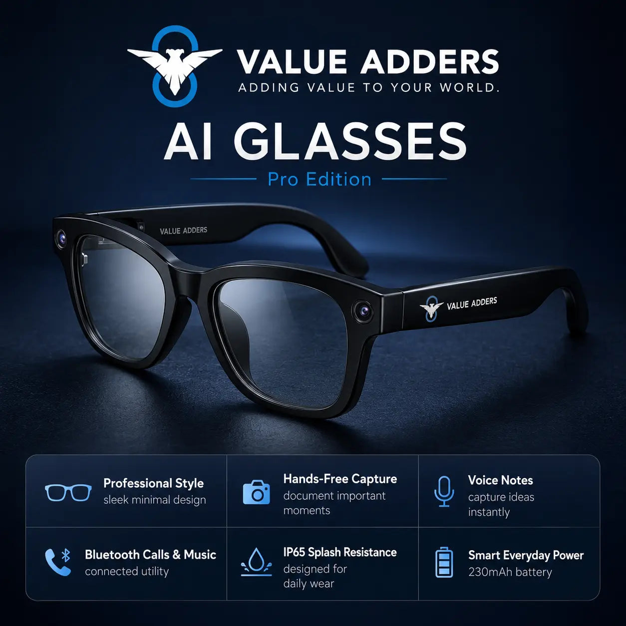 Value Adders AI Glasses Pro Edition dark product image
